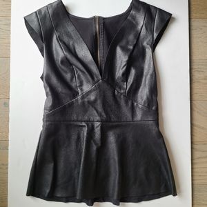 Black faux leather peplum top